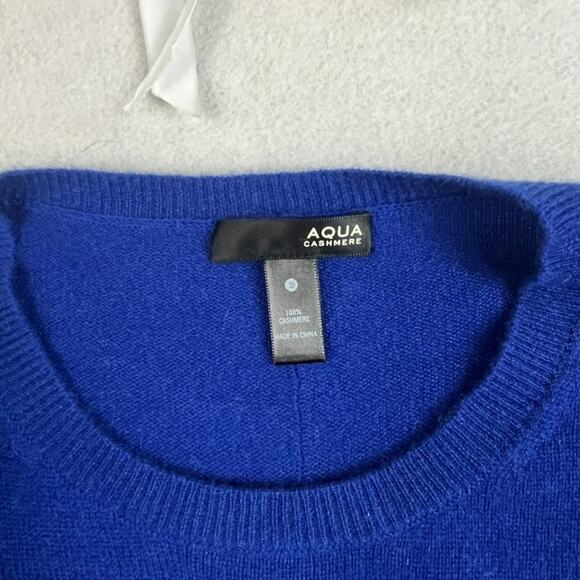 Aqua Sweater Womens Size Small Cashmere Exposed Seam Blue Pullover High Low - Picture 10 of 11